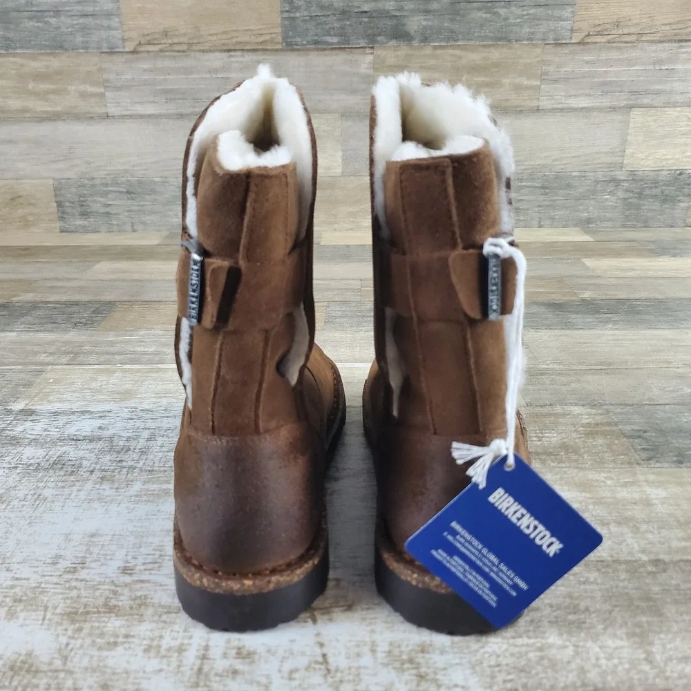 Birkenstock Uppsala Shearling Womens Boots Sz 5 - 5.5 Tea Fur Trim Suede Leather